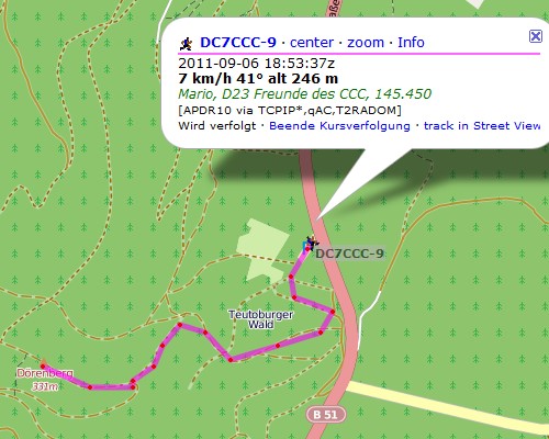 APRS Track (Open Street Map via aprs.fi)